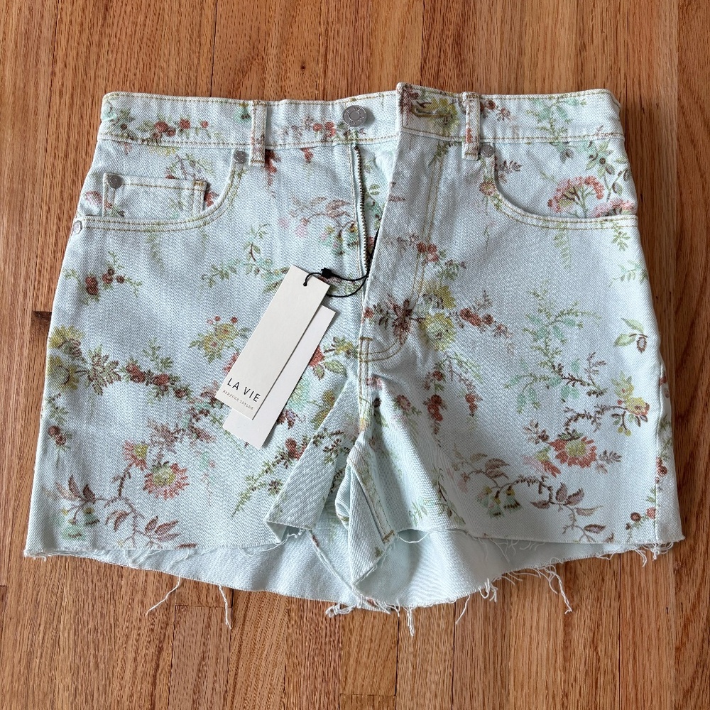 NWT Rebecca Taylor La Vie Floral Denim Shorts - Size 25
